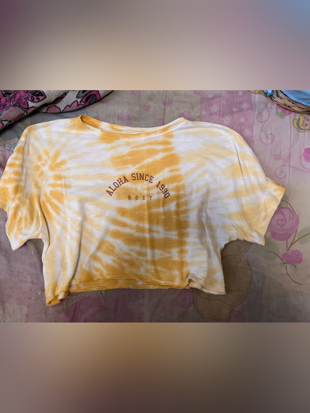 Roxy Yellow and White Tie-Dye Cropped Tee - Aloha Since 1990